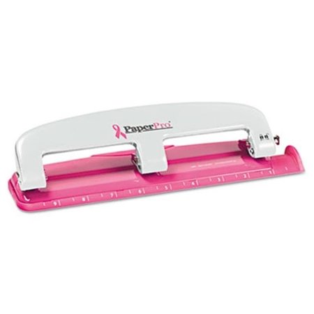 ACCENTRA Accentra 2188 12-Sheet Capacity Pink Ribbon Compact Three-Hole Punch; Rubber Base; Pink 2188